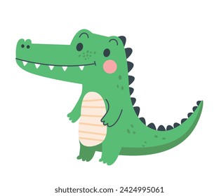 A joyful cartoon smiling crocodile suitable for various children's products. Featuring simple lines and color blocks.