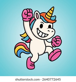 Joyful Cartoon Unicorn Celebrating with Enthusiasm