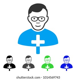 Joyful Catholic Shepherd vector icon. Vector illustration style is a flat iconic catholic shepherd symbol with gray, black, blue, green color variants. Human face has glad feeling.