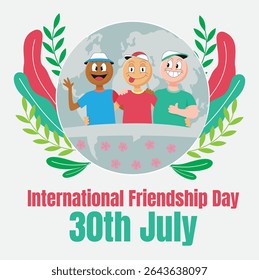 Uma celebração alegre do Dia Internacional da Amizade que mostra pessoas diversas rindo, abraçando e compartilhando conexões positivas.