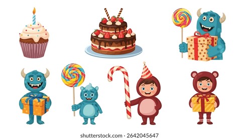 Joyful Celebration of a Special Day Colorful Illustration of Birthday and Sweet Treats