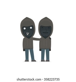 Joyful Character Anonymous Hackers and his best friend standing together. Poses for interaction with other characters from this series