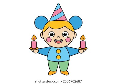Un niño alegre con una sonrisa radiante, rodeado de amigos y familiares, sopla velas en un pastel casero. La habitación está llena de risas, coloridas decoraciones y regalos que esperan ser desenvueltos.