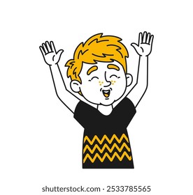 Joyful Child Character With Arms Raised Displaying Happiness And Excitement Doodle Illustrations Captures Cheerful Child