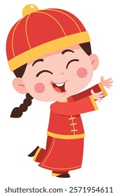 Joyful Child in Chinese Clothing Illustration