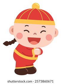  Joyful Child in Chinese Clothing Illustration