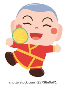  Joyful Child in Chinese Clothing Illustration