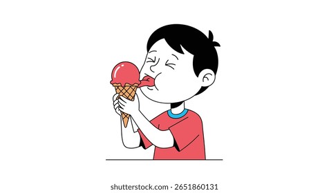 Joyful Child Enjoying a Delicious Ice Cream Cone on a Sunny Day Outdoors