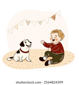 Joyful Child Playing with Dog