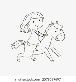 A joyful child riding a playful pony