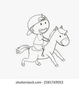 A joyful child riding a playful pony