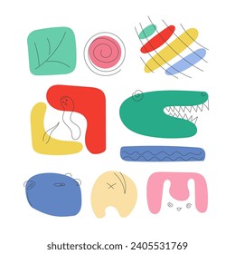 joyful childhood. Cute abstract elements. Wild animals, crocodile, capybara, bunny, plants, nature. Vector illustrations, isolated objects on white background.