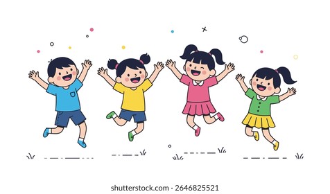 Joyful Amigos de infância comemorando junto com braços não elogiados e sorrisos exuberantes