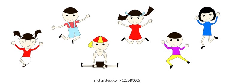 Joyful children are bouncing on white background,  flat modern bright design element, object isolated for web, for print