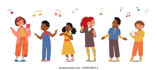 Joyful Children Boys and Girls Characters Singing Songs With Pure Enthusiasm, Spreading Happiness And Creating A Vibrant Atmosphere With Their Innocent Voices. Cartoon People Vector Illustration