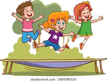 ilustración vectorial de niños saltando sobre el trampolín