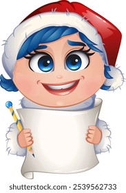 Joyful Christmas character in red hat. Set of holiday emotions