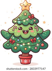 A joyful Christmas tree character featuring an adorable kawaii face, smiling golden star topper, colorful glowing lights, festive ornaments, red bows, candy canes, and sparkling holiday accents. The decorated green tree stands in a charming red snowflake pot, creating a cheerful seasonal design perfect for Christmas greeting cards, stickers, T-shirts, gift tags, invitations, wrapping paper, children’s products, holiday decorations, printable crafts, social media graphics, and festive merchandise.

#Christmas #ChristmasTree #CuteChristmas #Kawaii #HolidayDesign #ChristmasCharacter #CandyCane #ChristmasLights #Ornaments #Festive #Xmas #ChristmasIllustration #HolidayClipart #ChristmasArt #HolidaySeason