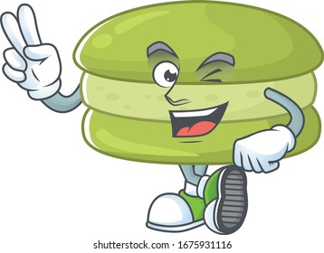 A joyful coconut macarons mascot design showing his two fingers