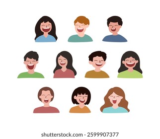 A joyful collection of characters laughing for World Laughter Day celebrations, happiness campaigns, mental wellness projects, and positive-themed designs.