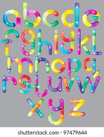 Joyful colorful Cartoon font - letter from A to Z, bright vector  illustration