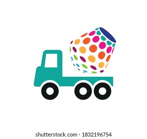 Joyful colorful concrete mixer truck