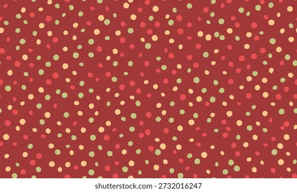 Joyful confetti pattern in red, cream, and green hues.  Perfect for festive backgrounds, packaging, textiles, or website designs.  The playful, handdrawn style adds a touch of whimsy and celebration.