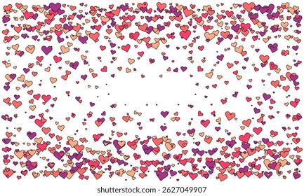Joyful confetti of pink, purple, and peach hearts creates a festive backdrop perfect for Valentines Day, anniversaries, or romantic designs.