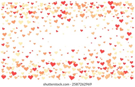 Joyful confetti of red and orange hearts on white background. Perfect for Valentines Day, wedding invitations, romantic designs, or celebratory projects.