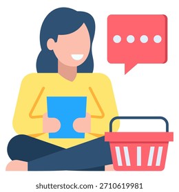 Joyful consumer sharing positive thoughts about their recent online purchase, perfect for illustrating customer service success and digital satisfaction.