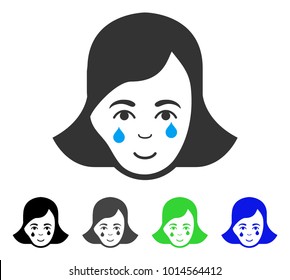 Joyful Crying Woman Face vector icon. Vector illustration style is a flat iconic crying woman face symbol with grey, black, blue, green color versions. Human face has positive expression.