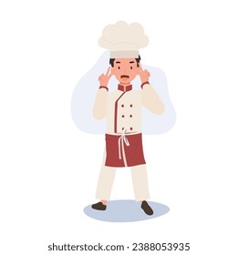 Joyful Cute Kid Chef Child Cooking Illustration. Young Chef with Peace Hand Sign