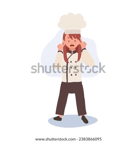 Joyful Cute Kid Chef Child Cooking Illustration. Young Chef with Peace Hand Sign