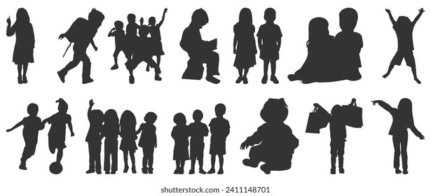 Joyful Dance of Childhood: Captivating Children Silhouettes in Playful Harmony
