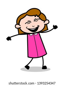 Joyful Dancing - Retro Office Girl Employee Cartoon Vector Illustration﻿