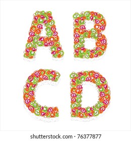Joyful Decorative colorful letter with balls from A to D, vector clip art.