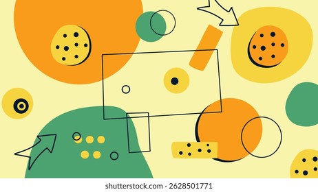 A joyful digital artwork featuring bold abstract doodles, dynamic curves, and vibrant shapes in yellow, green, and beige tones. Perfect for creative backgrounds, art prints, and modern design projects