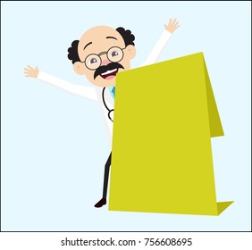 Joyful Doctor with Origami Banner Vector