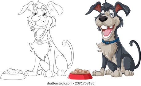A joyful dog eagerly awaits its meal