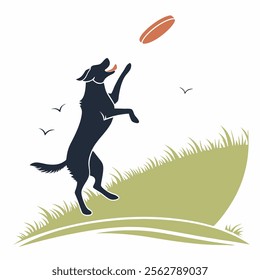 a joyful dog silhouette jumping to catch frisbee free vector illustration