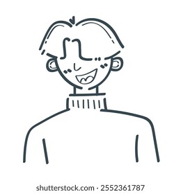 Joyful Doodle: A happy young man with a cheerful smile, illustrated in a minimalist hand-drawn style. Perfect for projects needing a touch of playful energy.