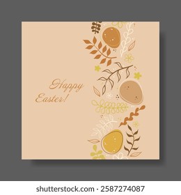 Joyful Easter. Decorative Easter card with pastel background, artistic floral ornaments, delicate eggs, soft nature-inspired design. Christian holiday, spiritual renewal, and seasonal joy