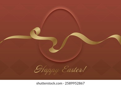 Joyful Easter. Festive design, golden ribbon on red background, resurrection, church tradition, faith, prayer, warmth, renewal, divine blessing, springtime joy.