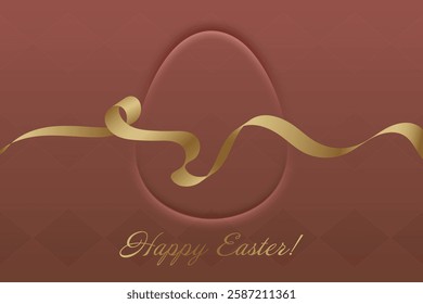 Joyful Easter. Festive greeting, golden ribbon on red background, Christian celebration, resurrection, prayer, church gathering, divine blessing, peace, spiritual warmth, renewal.