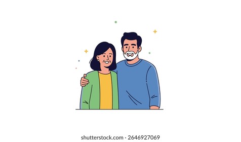 Joyful elderly couple posing for a photograph, celebrating life's precious moments together with affection and warmth