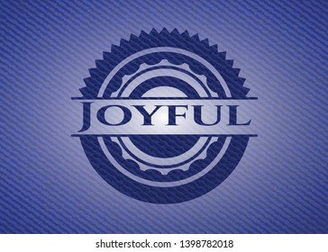Joyful emblem with jean high quality background. Vector Illustration. Detailed.