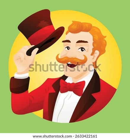 A joyful entertainer tipping his hat
