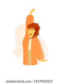 Joyful excited woman person with outstretched arms isolated