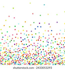 A joyful explosion of rainbow-colored dots descending on a white canvas, symbolizing celebration, diversity, and fun.