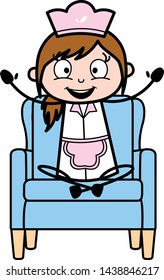 Joyful Expression - Retro Cartoon Waitress Female Chef Vector Illustration